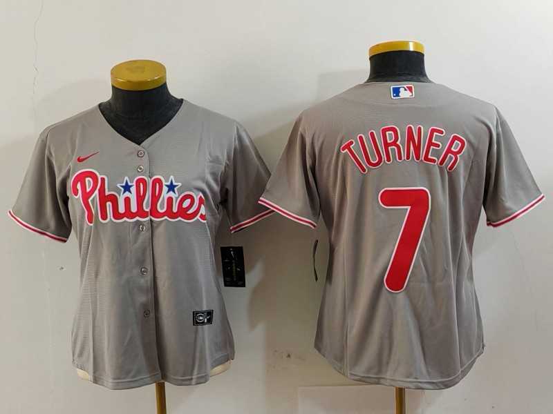 Womens Philadelphia Phillies #7 Trea Turner Grey Stitched Cool Base Nike Jersey